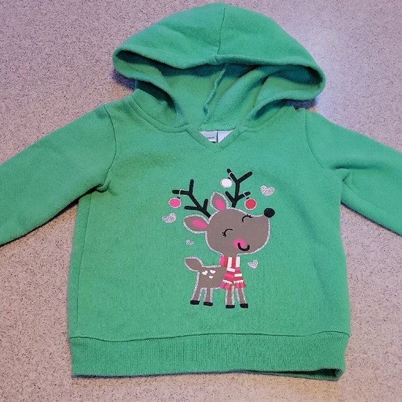 Jumping Beans Green Hoodie with Reindeer Graphic Size 12 Months - Picture 1 of 7